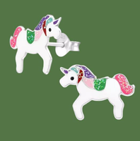 MäDchen Glitzer Einhorn Ohrstecker 925 Silber Ohrringe Kinder Pferd Pferde