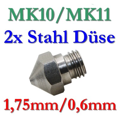 2x MK10 MK11 0,6mm Edelstahl Stahl Düse Nozzle Makerbot Flashforge Dremel Wanhao