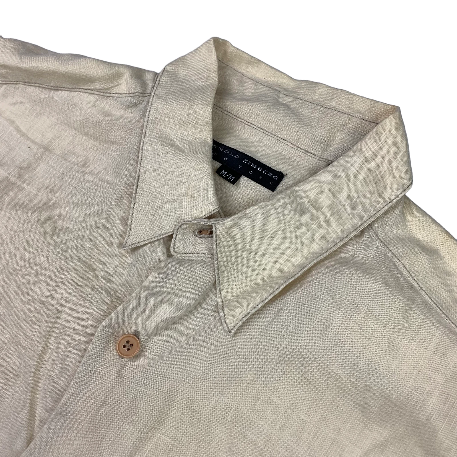 Arnold Zimberg Men's 100% Linen L S Button Work Shirt Beige Tan • Medium