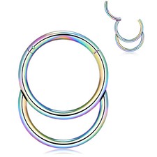 1pc Surgical Steel Septum Ring HINGED Segment Clicker CZ/Opal Nose Hoop Ring 16G