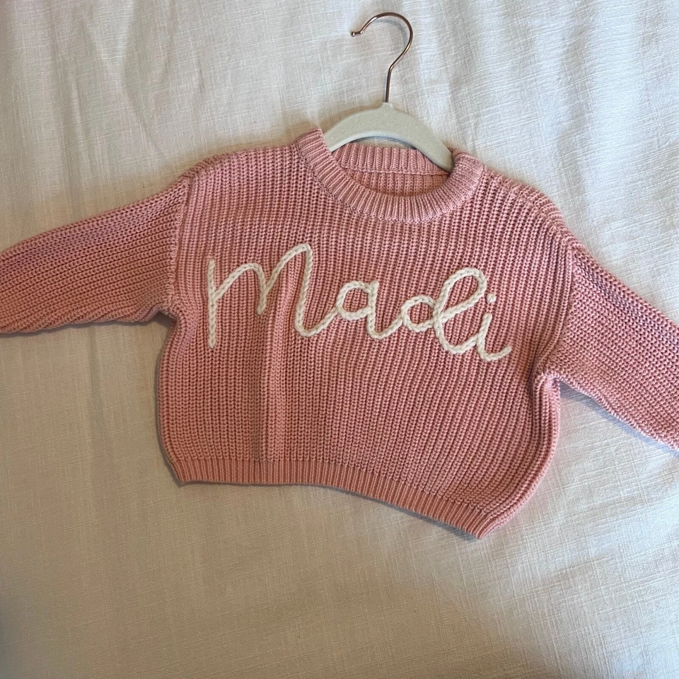 Personalisierter Strickpullover mit individuellem Namen Pullover rosa Mädchen Kleinkind