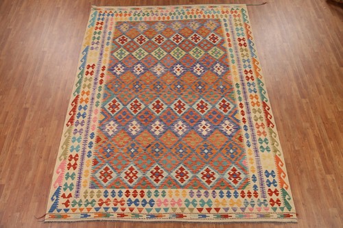 Pastel Color Flat Woven Handmade Rug Reversible Kilim Oriental Wool Rug 8'x11' - Picture 2 of 10