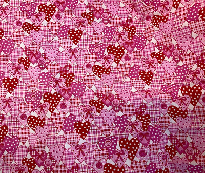 SPRINGS - PINK & RED PATCHWORK HEARTS- 1 YARD