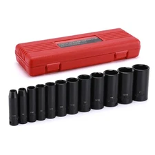 12 Pcs 3/8-Inch Drive Impact Socket Set 6-Point SAE, Deep, CR-V, 5/16" to 1",