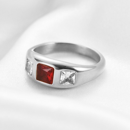Edelstahl Ringe mit farbigen Zirkonia und geometrischem Design, Glatt Poliert - Bild 7 von 7