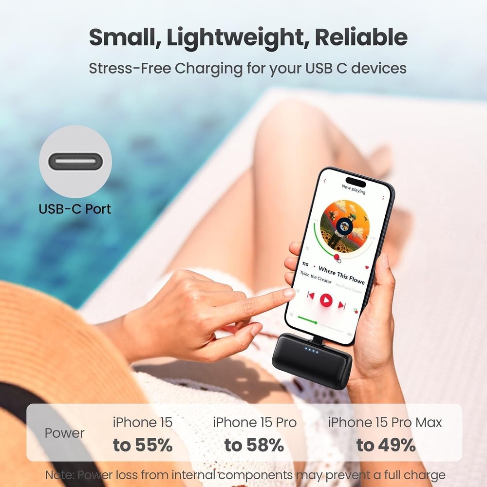 Portable Fast Charging Power Bank with Foldable USB C Design