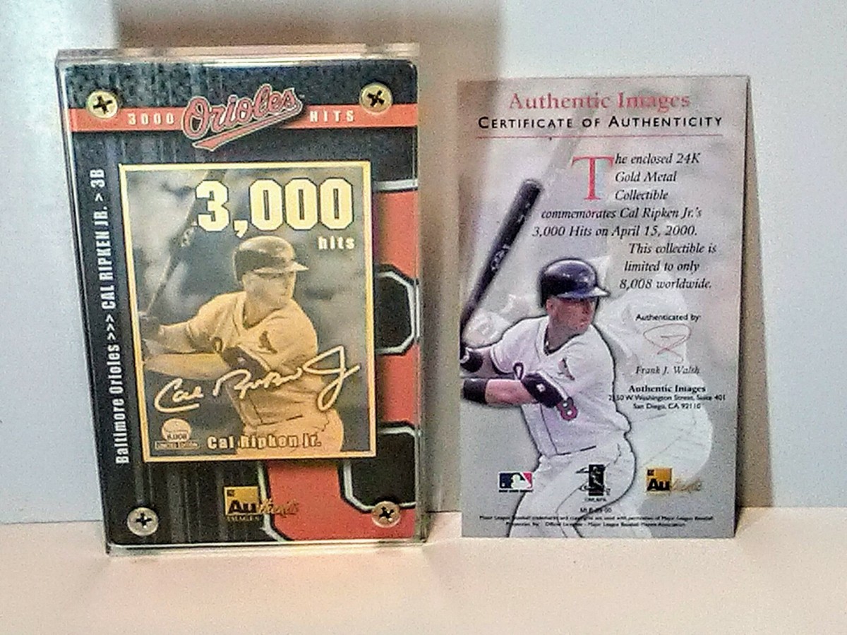 cal ripken jr limited edition card MLB-Cal Ripken Jr-COMMEMORTIVE 3,000 HITS-24K Metal LIMITED EDITION #7/8008  CARD