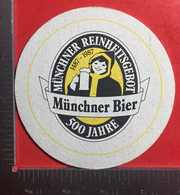 J. W. AUGUSTINER BRAU MUNCHEN 4 INCH ROUND  BEER COASTER MUNCHNER REINHEITSGEBOT