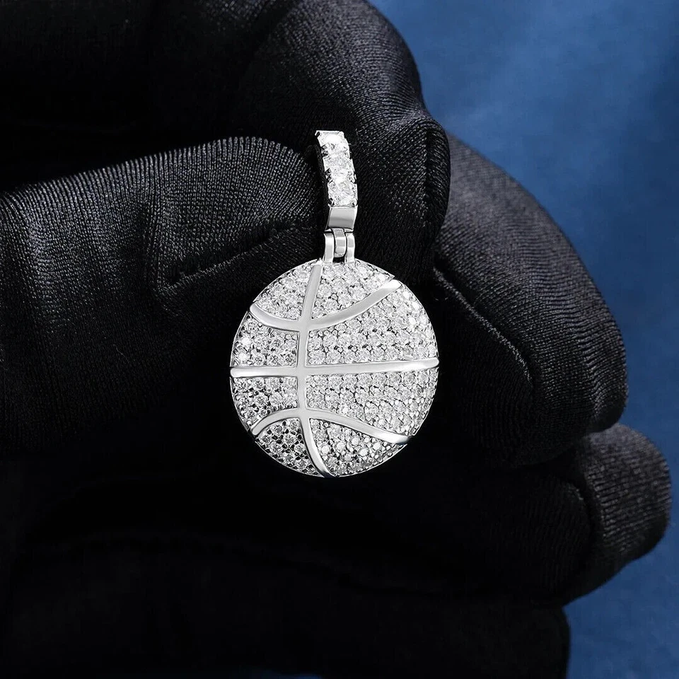 Ciondolo BASKET moissanite tondo in argento sterling 925 placcato oro bianco 14 kt - Immagine 4 di 4