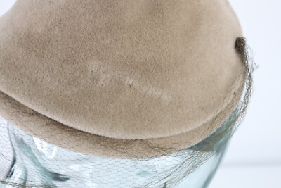 Vintage 50s Tonak Womens Wool Felt Lace Perch Hat Cap Beige  display picture 3