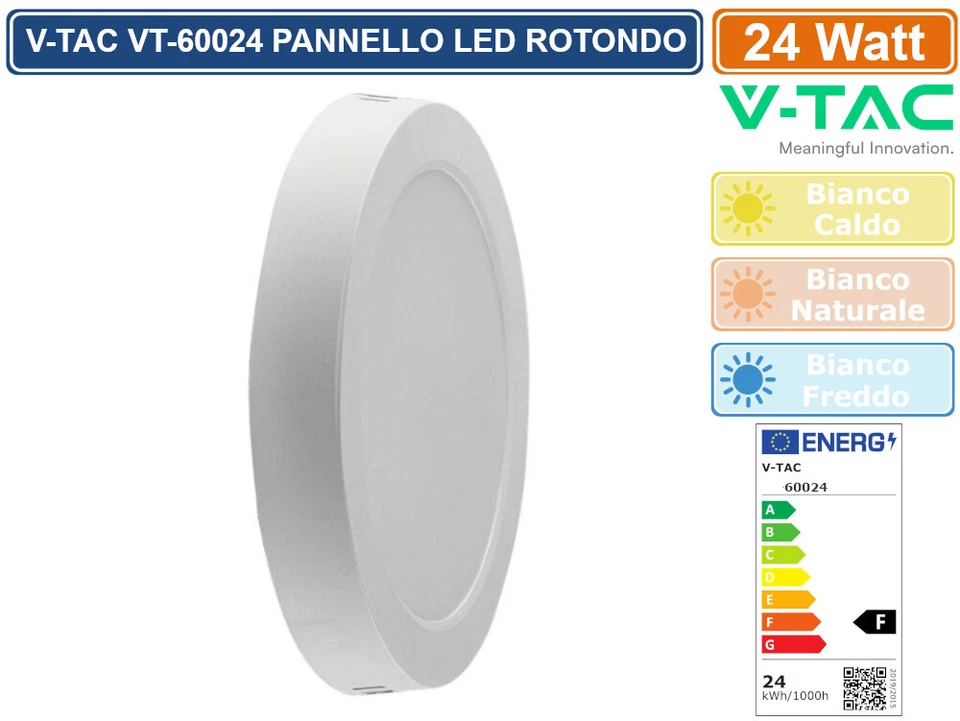 V-TAC VT-60024 PANNELLO LED ROTONDO 24W SMD DA PARETE CON DRIVER - Immagine 2 di 3