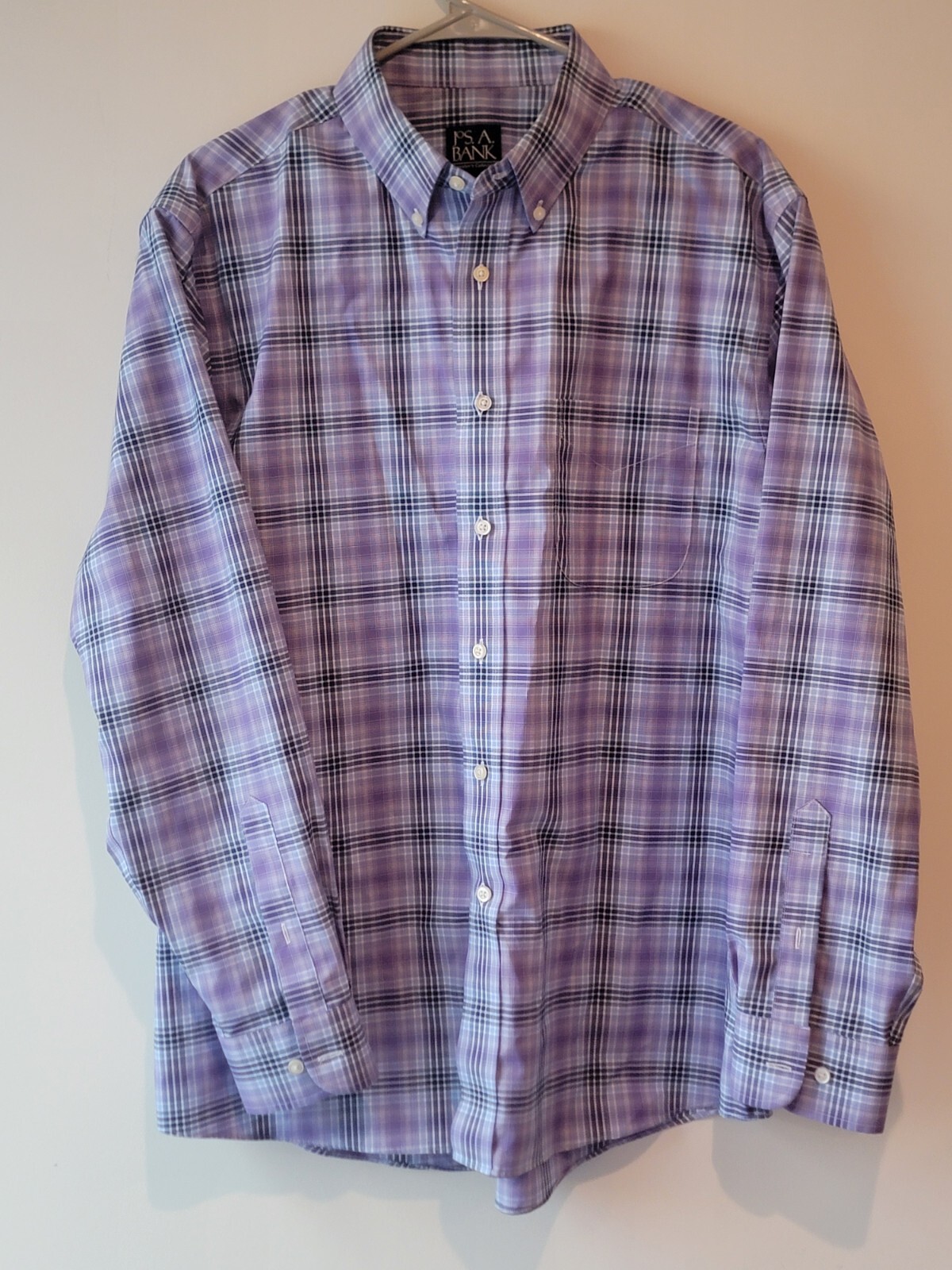 Jos A Bank Tailored Fit Cotton Purple Shirt Travelers Collection Sz L