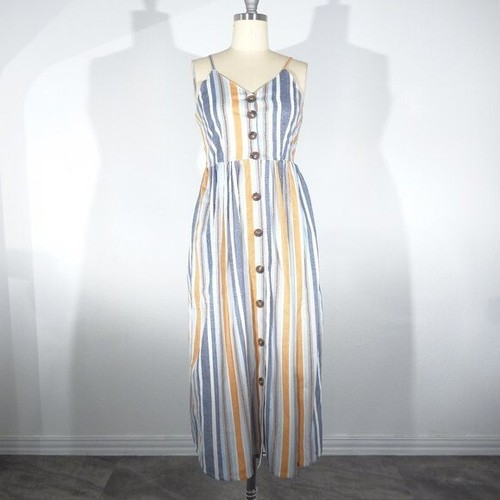 Japna Striped Button Front Midi Dress 