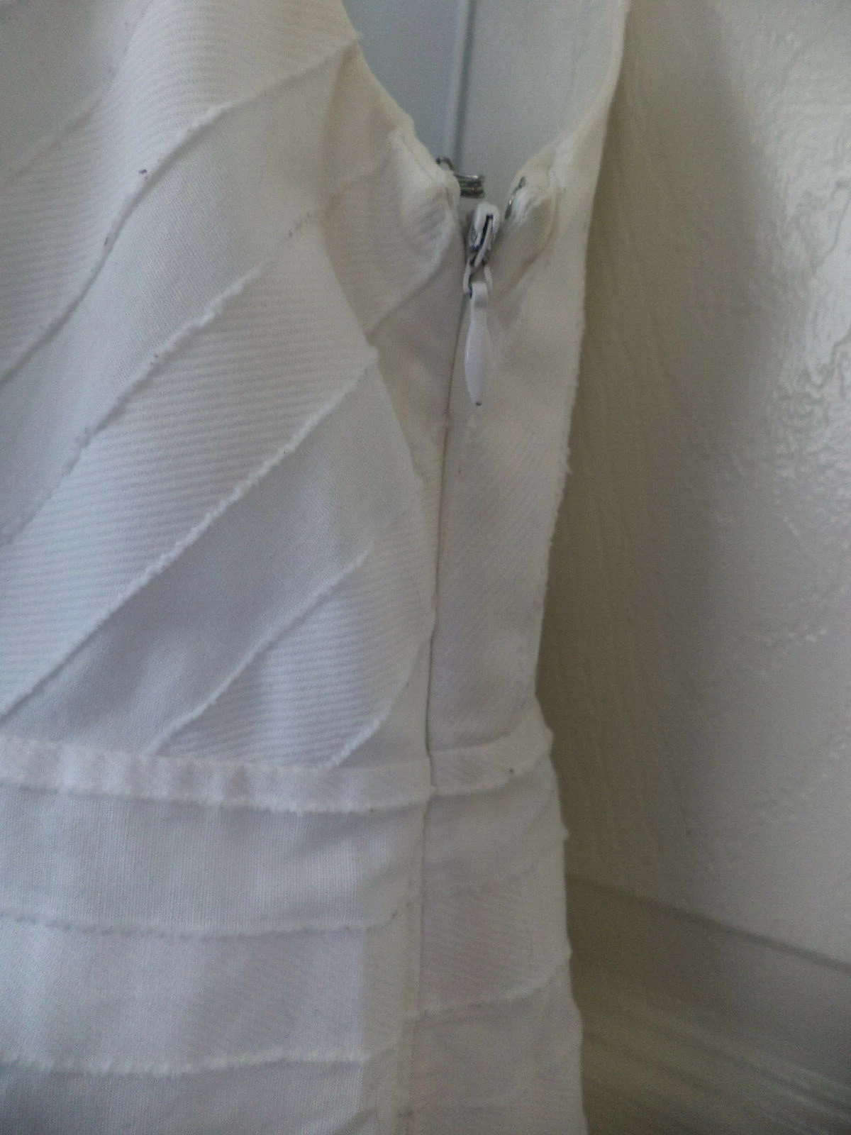 OFF WHITE Abito da sole donna BCBGMAXAZRIA bianco sporco foderato in pizzo taglia 6P maniche ad aletta cotone