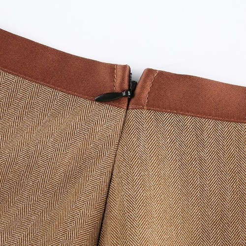 Khaki High Waist Pleated Mini Skirt Summer Hippie Tie Up Ribbon Zipper Bottoms - Bild 12 von 15