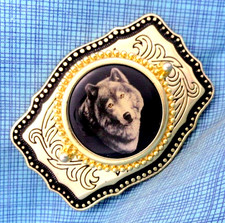 Wolf Moon Dog Belt Buckle Western Scroll Spirit Animal Vtg 80s USA    .QRT433