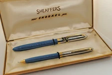 Very Nice Pastel Blue Snorkel Clipper, Smooth Fine Point Palladium Nib, RESTORED