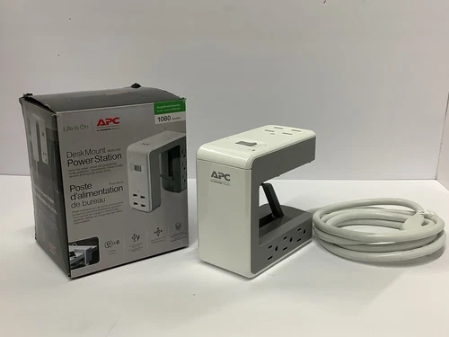 APC SurgeArrest Ess Multi-Use 6 Outlet Surge Protector White Desk Clip PE6U4W