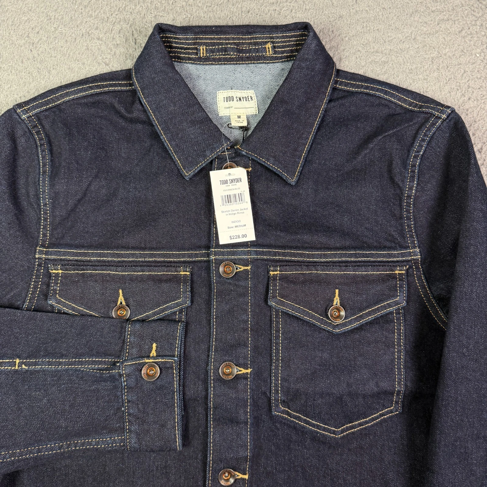 Todd Snyder Denim Jacket Mens Medium Indigo Rinse Dark Blue Trucker Pockets NEW