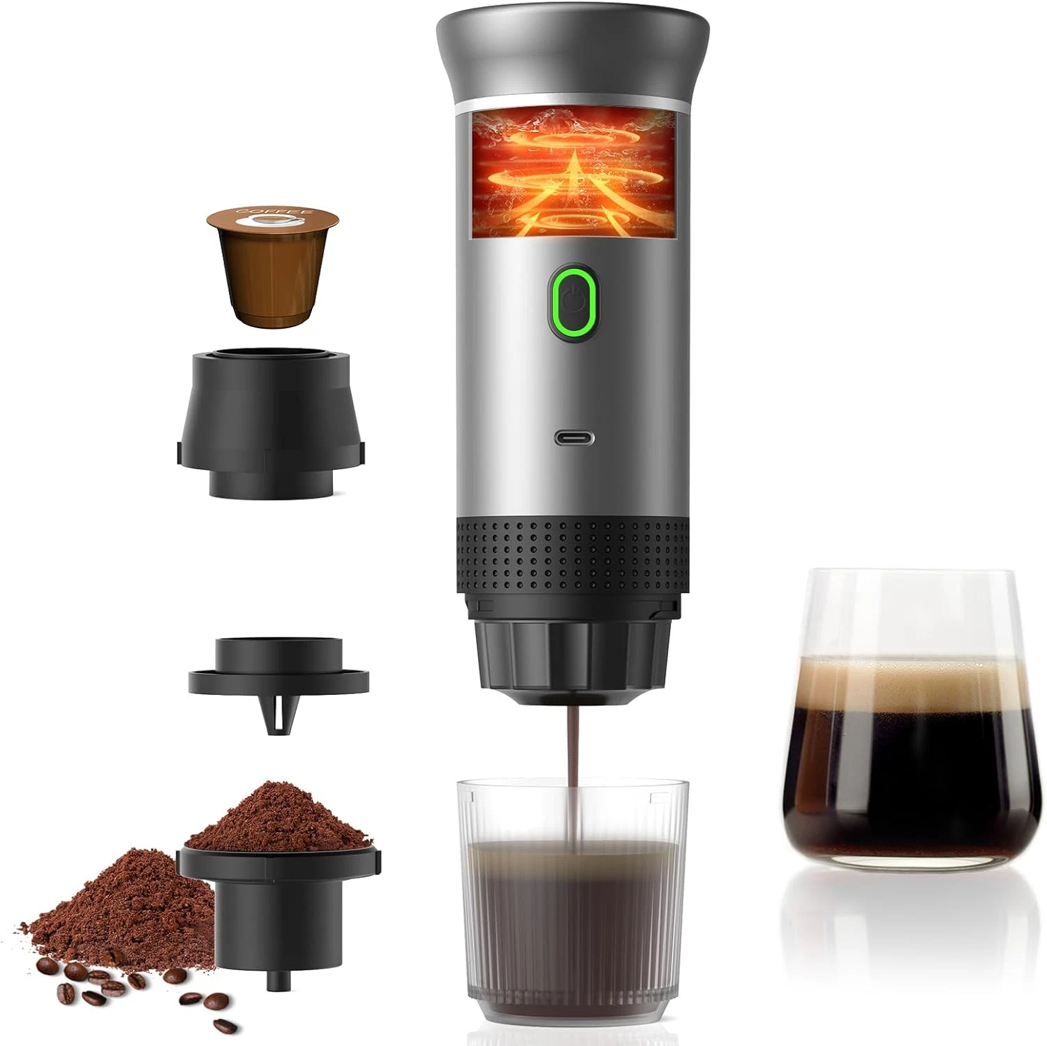 Travel Espresso Maker - 20-Bar Self-Heating Coffee Machine with USB-C (Green)