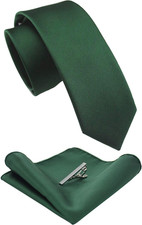 2.4" Solid Color Skinny Tie and Pocket Square with Tie Clip Sets for Men 6cm 