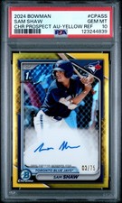 2024 Bowman Sam Shaw Yellow Refractor Auto /75 Blue Jays PSA 10