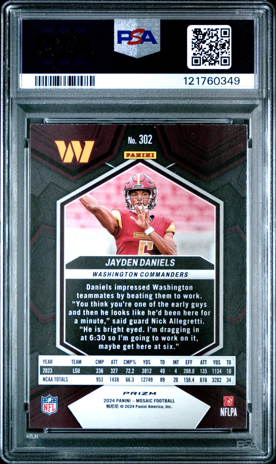 Jayden Daniels - 2024 Panini Mosaic Green PSA 10 view 2
