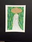 Small Original Drawing on Paper Woman White Dress Straw Hat, ACEO ATC OOAK — photo 3