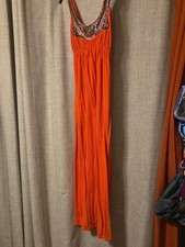 Embellished Coral Maxi Dress with Scoop Neck