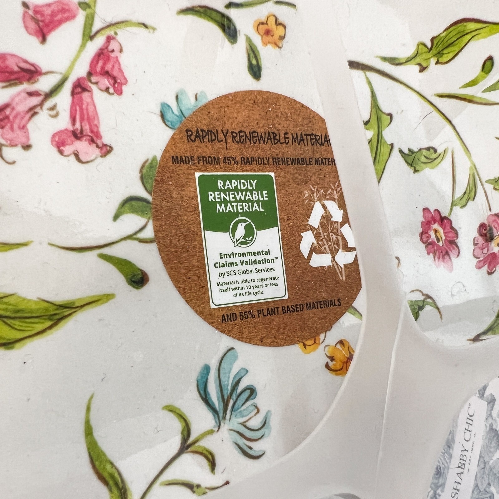 Shabby Chic Floral Bamboo Fiber Plates Set of 4 Salad Appetizer Dessert