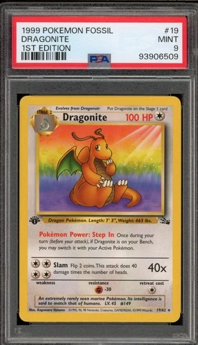 Pokemon Dragonite Fossil 1st Edition NON Holo Rare #19 PSA 9 Mint