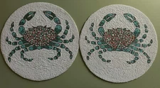 Set Of 2 Coastal Collection Colorful Crab Beaded  15” Placemat Charger NEW India