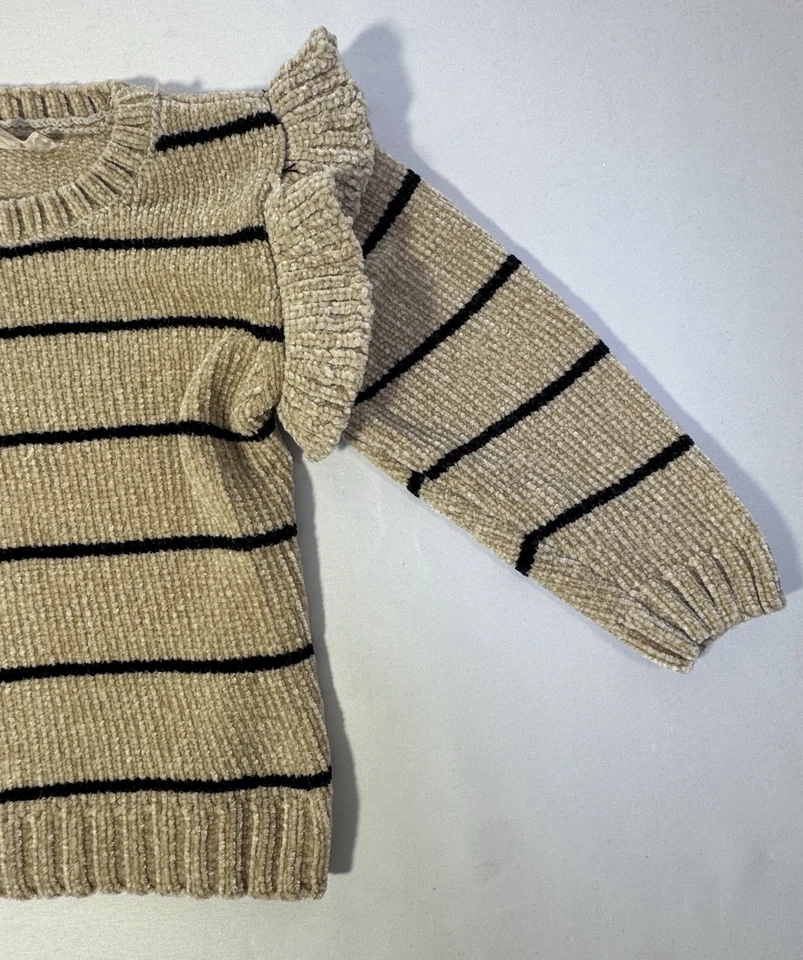 Jessica Simpson Knit 2 Pc Set Wide Leg Pants Ruffle Shirt Top Stripe Girls 4T - Image 3 of 4