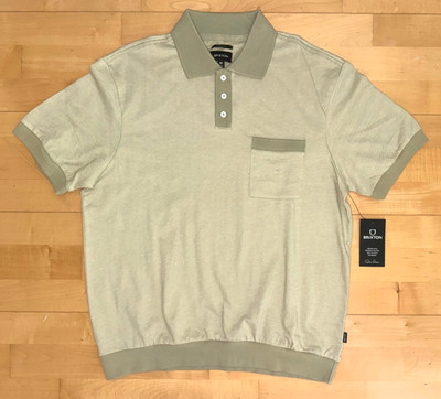 New Mens BRIXTON Weekend Herringbone Knit Cotton Polo Shirt Whitecap / Elm Sz M