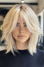 Human Hair New Fashion Layered Long Natural Golden Blond Wavy Women's Wigs 12in