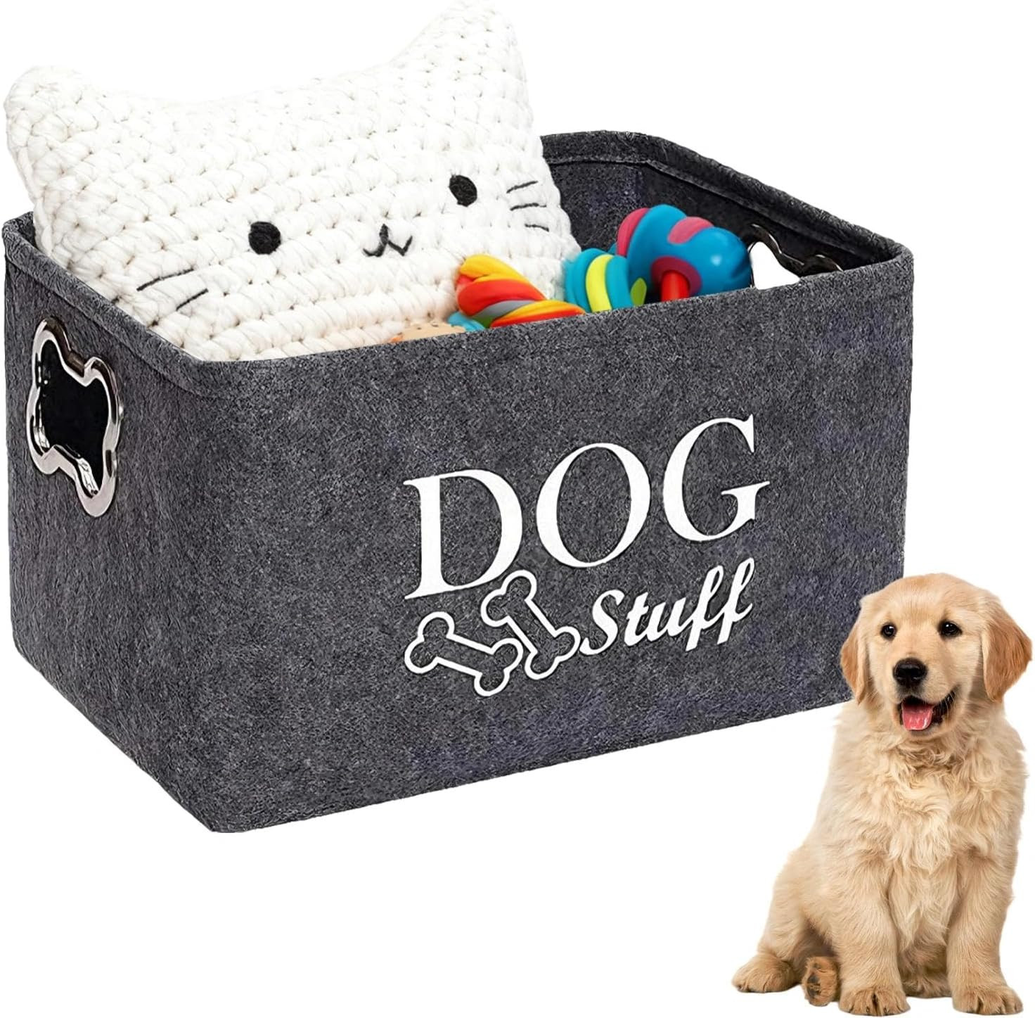 Dog Toy Box, Puppy Toy Box Storage Basket, Foldable Dog and Cat Supplies Basket