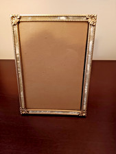 Ornate Pearly Inset Gold Tone Metal 5 x 7 Inch Picture Frame Vintage