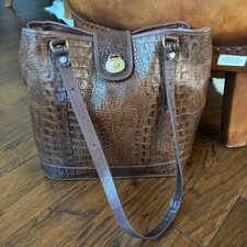 Brahmin Brown Crocodile-Embossed Leather Tote Bag Classic Sophisticated 