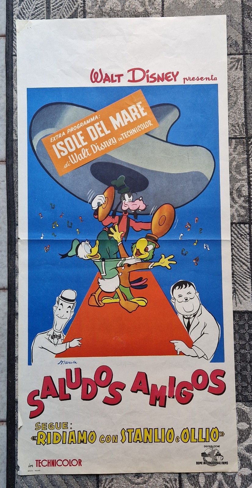 Locandina originale film SALUDOS AMIGOS (1942) - Regia di Wilfred Jackson, Jack Kinney, Hamilton Luske, Bill Roberts