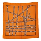 Hermes Silk Scarf Carre 45 BOLDUC RIBBON Orange Used from Japan