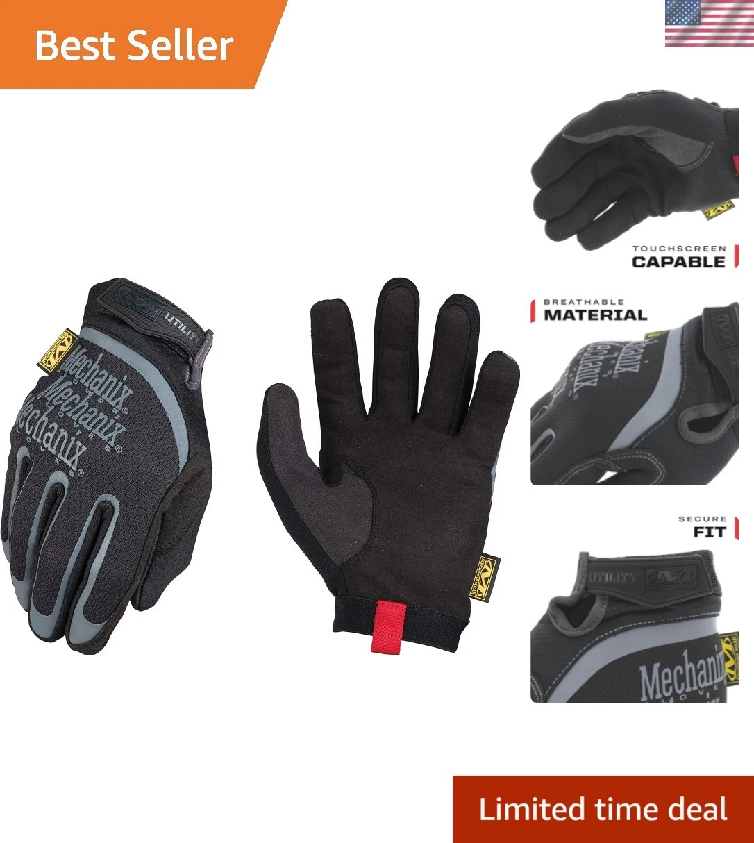 Utility Work Gloves with Secure Fit, Touchscreen Capable, High Dexterity, Syn...