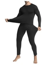 Thermal Underwear for Men Long Johns with Fleece Lined Base Layer Small Black-a