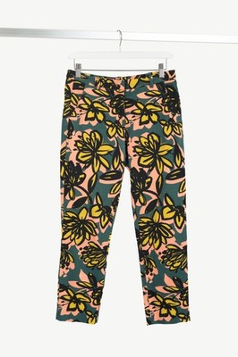 Weekend Max Mara Green & Pink Floral Slim Cigarette Trousers, Size US 2