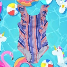 Cat and Jack Girl's One-piece Ruffle Shoulders Swimsuit Size Small 6/6X 