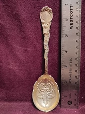 Durgin Sterling 1891 LOUIS XV  SERVING  SPOON 7" 48 grams  Monogram LAURA
