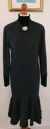 Autentico abito Christian Dior ROBES DU SOIR vintage nero classico lana FR36 UK8