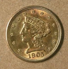 $2.50 1905 Liberty Head Gold Quarter Eagle AU+ Philadelphia Mint * AvenueCoin
