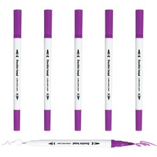 6Pack Dual Brush Markers, Purple Watercolor Fine and Brush Tips Pens