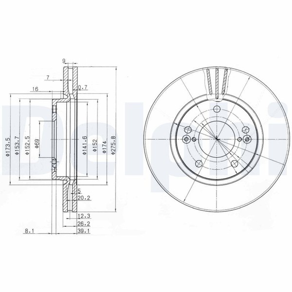 2X Bremsscheibe Delphi BG3721 FüR Van Hyundai Trajet Highway Santa FÉ 1 Sm Fo-image