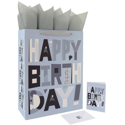 wishinside 16.5  Extra Large Silvery Happy Birthday Gift Bag Set with Hand